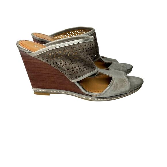 Trask Payton 7.5 T strap slip on Italian waxed suede leather wedge sandals gray - Picture 1 of 11